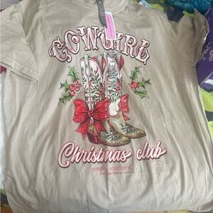 Simply Southern Festive Cowgirl Tee - Cream and Red